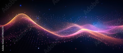 Network wave of dots and weave lines. Abstract pastel Background for design on the topic of cyberspace, big data, metaverse, data transfer on dark pastel abstract cyberspace