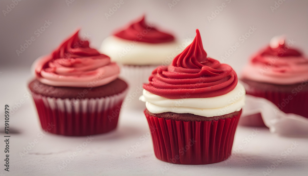 Yummy red velvet cup cake in the soft background