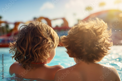 Summer holidays children in aquapark having fun sliding water splash Generative AI picture © Tetiana
