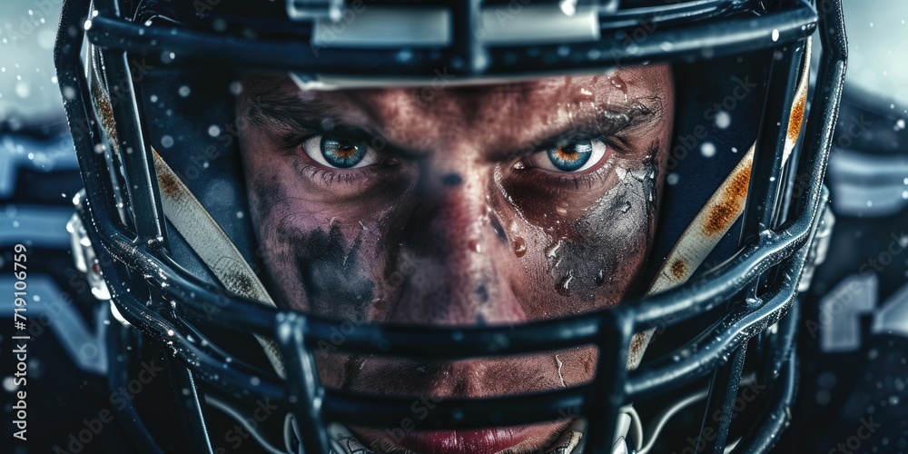 An American football player close up shot An American football player close up shot