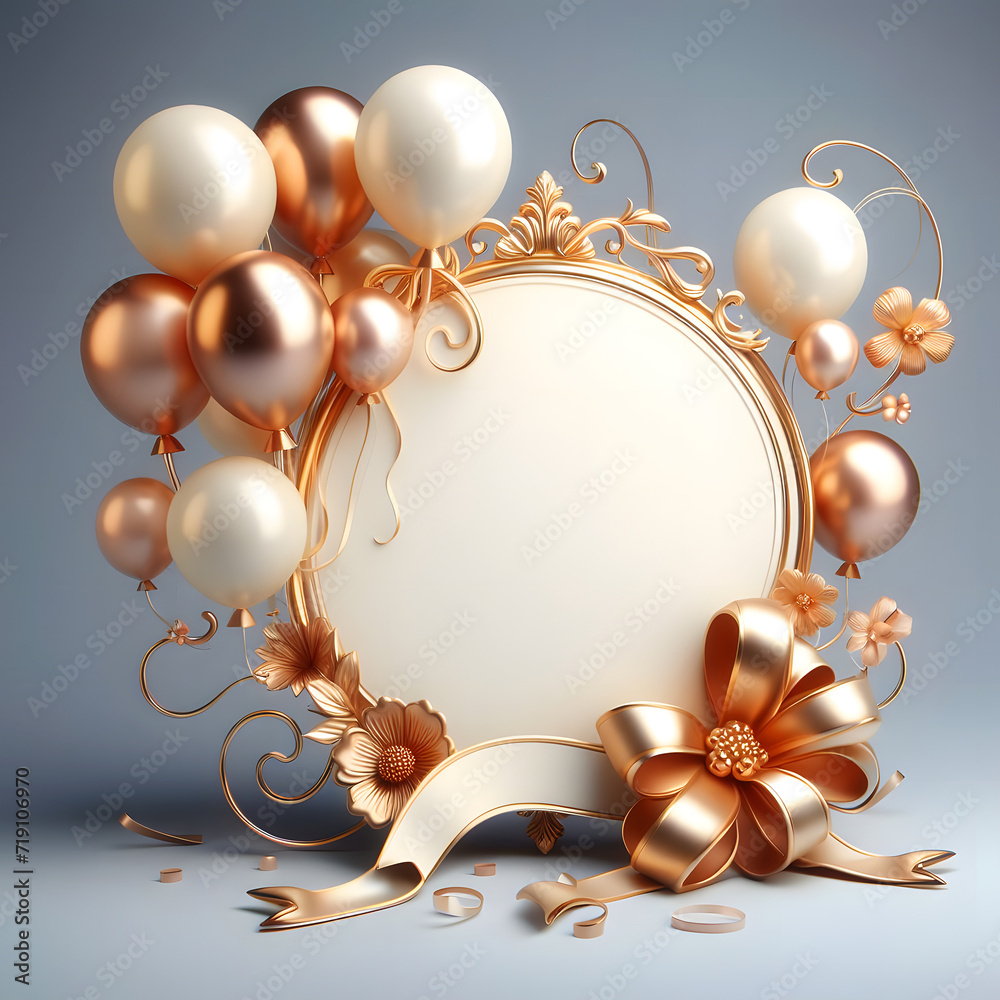 Border card with luxury balloons and ribbon. 3d realistic style. Border card with luxury balloons and ribbon. 3d realistic style.
