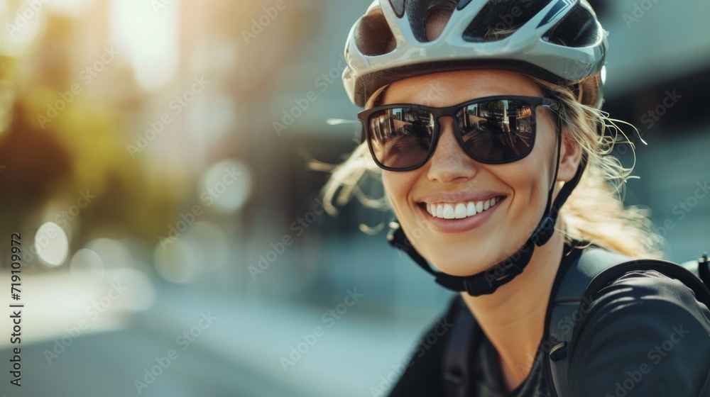 Portrait Of Cyclist Middle Aged Woman, Outdoor Portrait Of Cyclist Middle Aged Woman, Outdoor