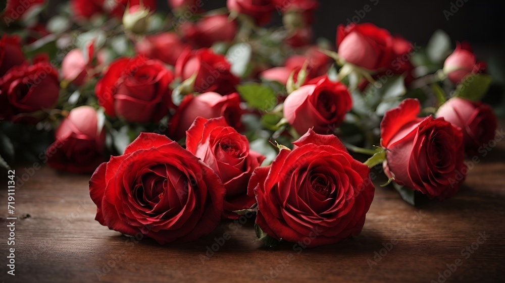 Natural red roses background. Generative AI Natural red roses background. Generative AI