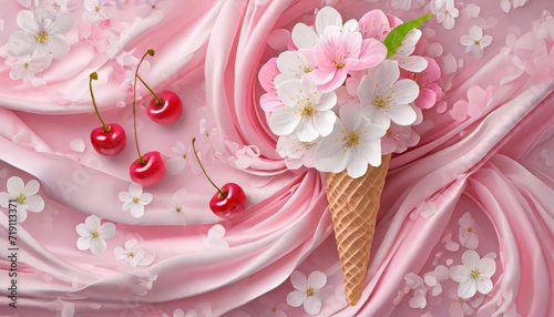 floral ice cream and cherries
