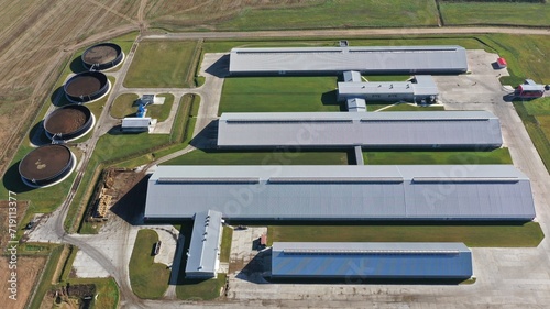 Fotografie Aerial view of a huge cattle farm located in the countryside amidst fields