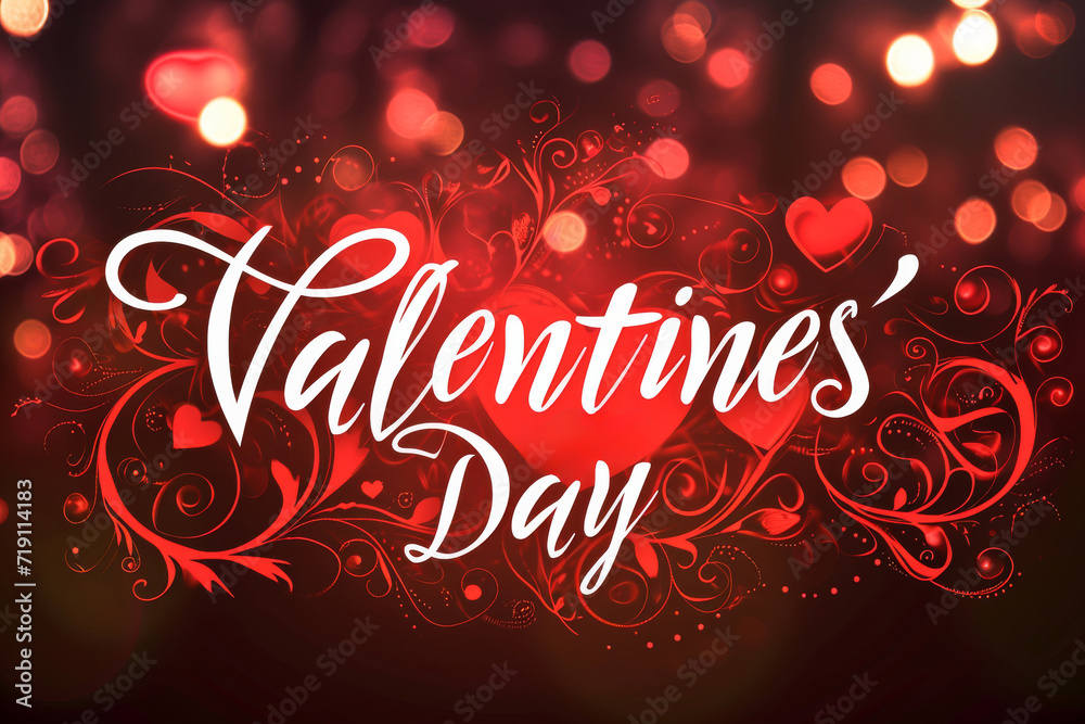 Vibrant graphics illuminate the red and white text, surrounded by playful hearts and whimsical swirls, evoking a romantic and enchanting atmosphere on a starry night Vibrant graphics illuminate the red and white text, surrounded by playful hearts and whimsical swirls, evoking a romantic and enchanting atmosphere on a starry night