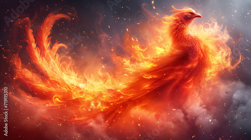 Phoenix on fire isolated on white background, bird burning © Clipart Collectors