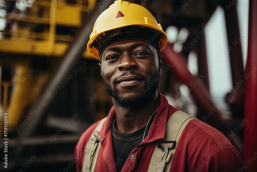 Portrait of African American worker on oil rig Portrait of African American worker on oil rig