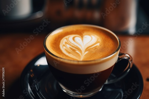 Close up espresso coffee in a cafe