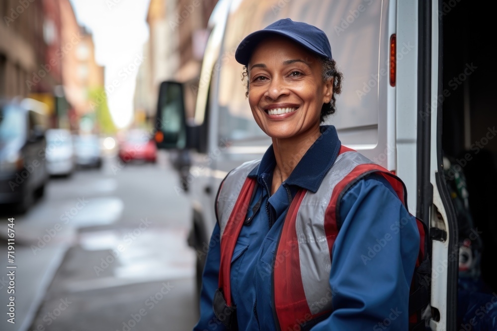 Portrait of a middle aged delivery woman