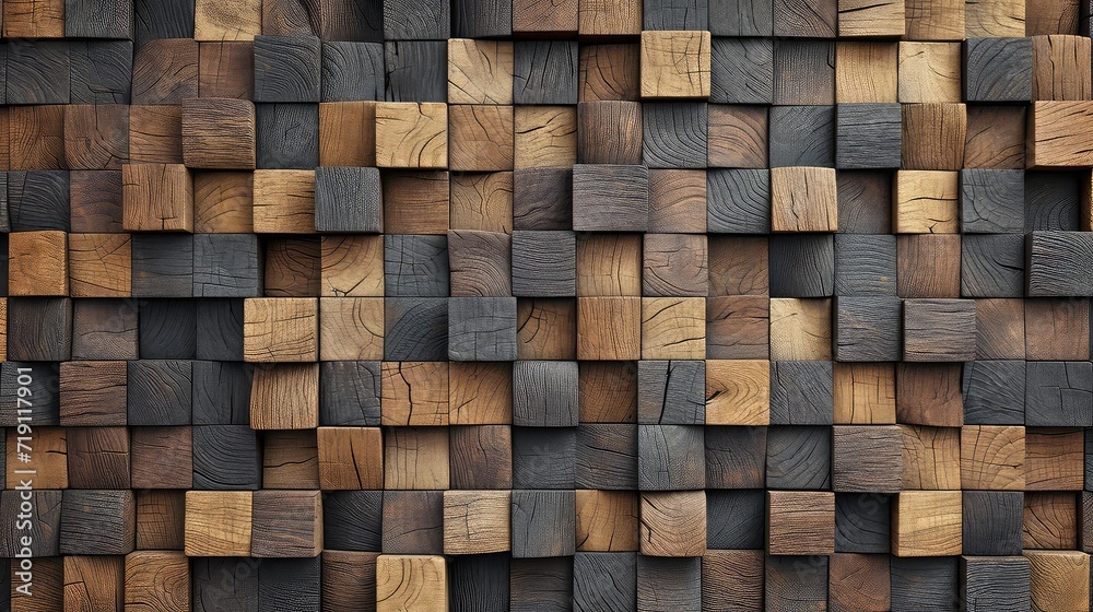 Beautiful Wooden blocks aligned together, abstract wall concept