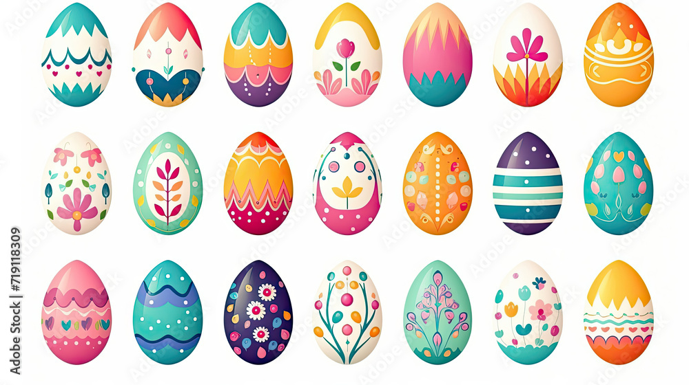Assorted Colored Eggs on White Background