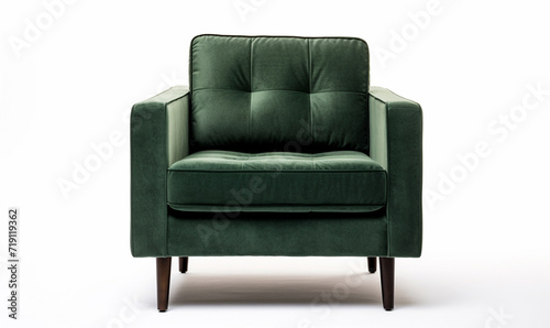 Soft empty dark green stands on white isolated background. comfortable fabric couch is alone against the background of white wall. copy space