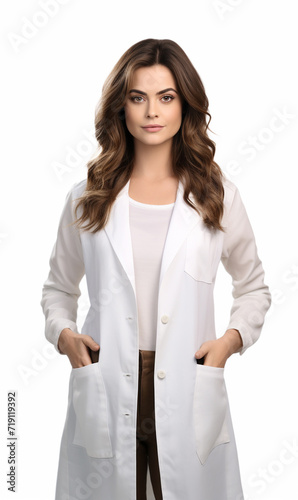 Healthcare. medical staff concept. Portrait of smiling woman doctor posing on white background. free space. Professional general practitioner. © Hanna ArtLab