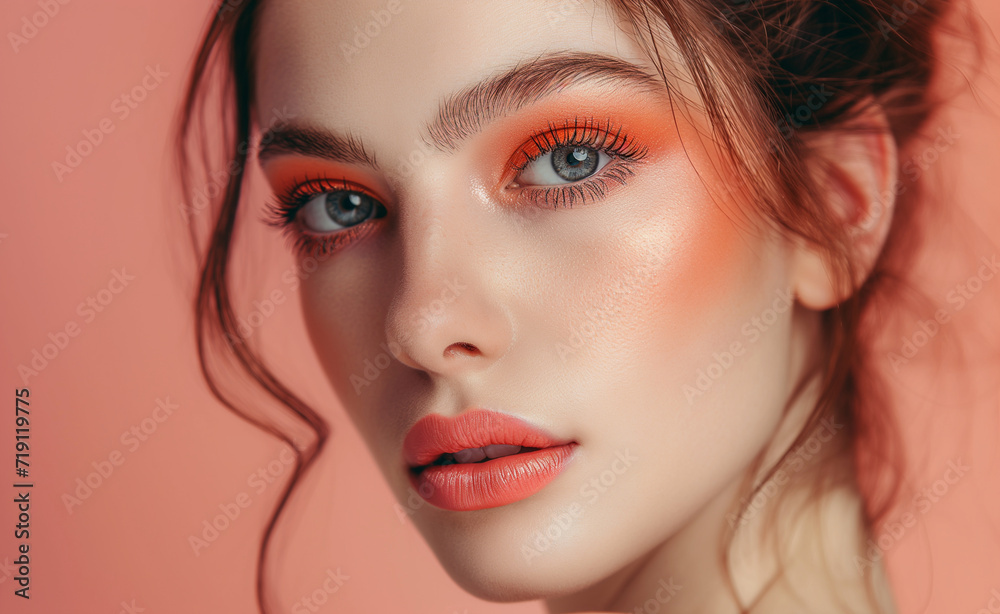 Peach Fuzz Glamour: Beauty with Trendsetting Makeup. Peach Fuzz color of the year 2024 Peach Fuzz Glamour: Beauty with Trendsetting Makeup. Peach Fuzz color of the year 2024