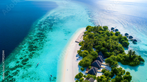 Maldives paradise island aerial view from a drone