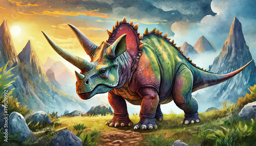 triceratops dinosaur 3d render, art design