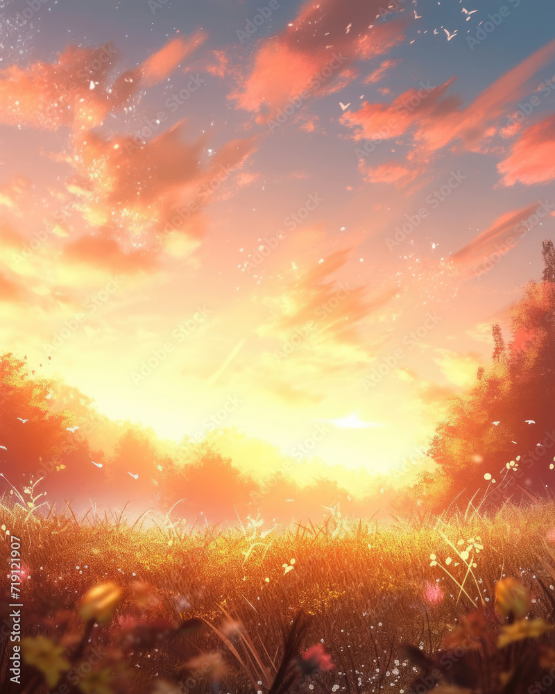 The Sun Sets Over a Grassy Field The Sun Sets Over a Grassy Field