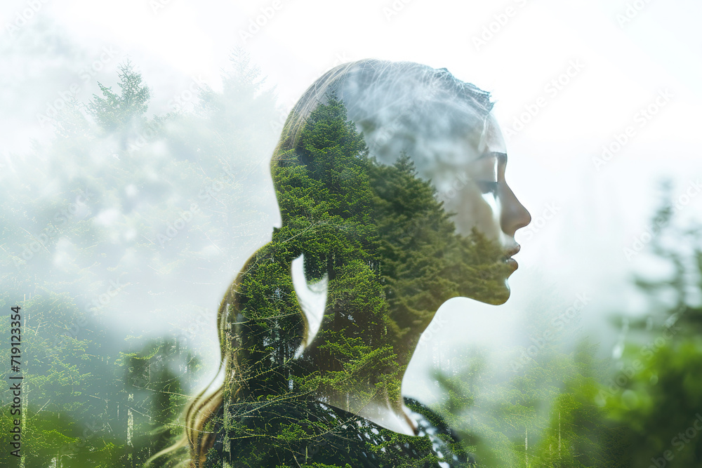 double exposure green forest and woman double exposure green forest and woman
