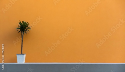 Sfondo orizzontale arancione tipo muro con pianta generato con ai photo