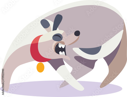 Cartoon dog playing, jumping with joy, whimsical cute pups lively antics. Playful pet frolic cheer, animated puppy fun leap.