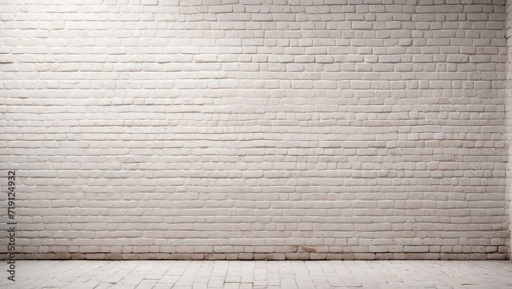 Panoramic background of wide old white brick wall texture. Home or office design backdrop