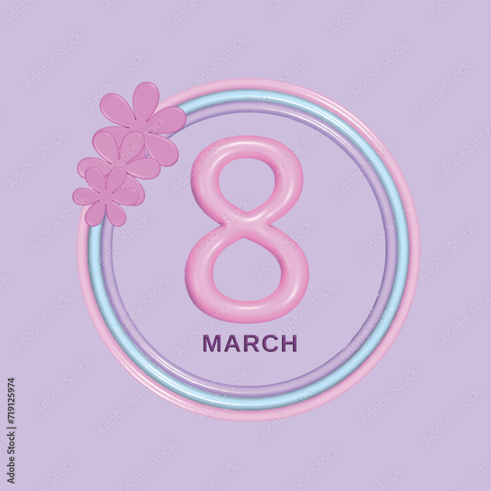 International Women's Day concept. Realistic 3d object cartoon style. Vector colorful illustration. International Women's Day concept. Realistic 3d object cartoon style. Vector colorful illustration.