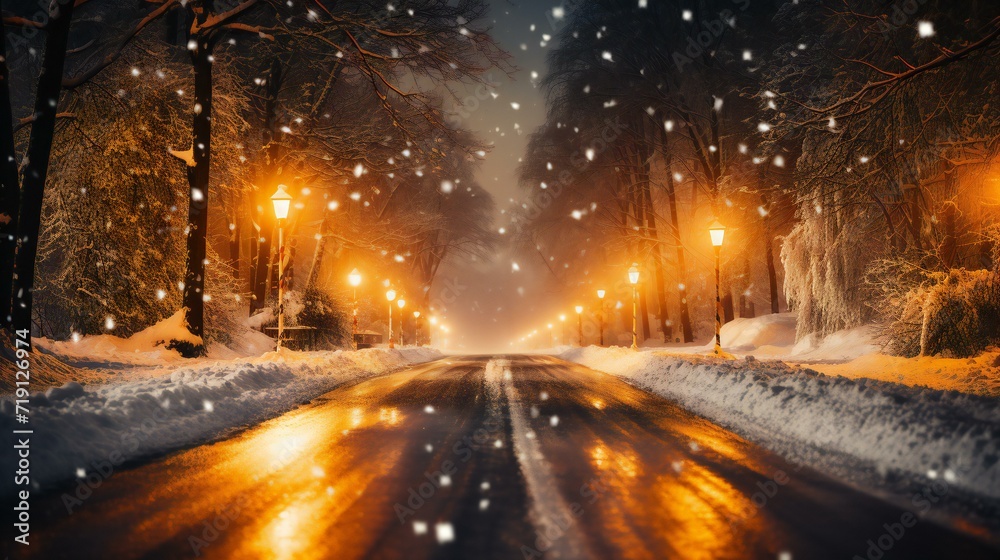 Winter Wonderland: Snow-covered Road in a Cold and Beautiful Landscape