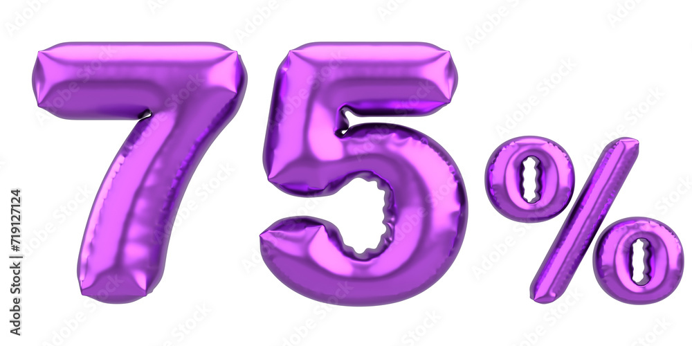 Seventy five percent. 75% balloon text. 3D illustration. Seventy five percent. 75% balloon text. 3D illustration.