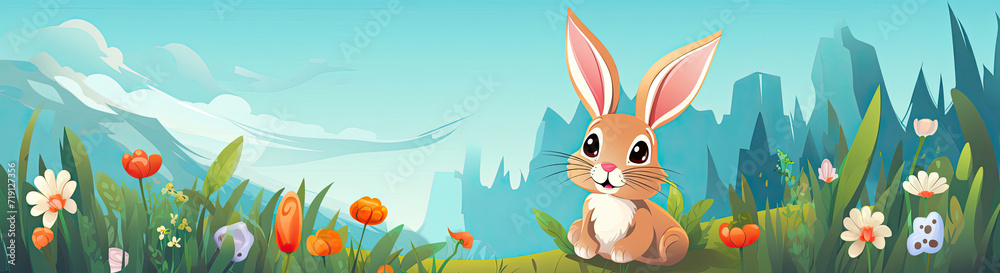 Rabbit Sitting in Field of Flowers Rabbit Sitting in Field of Flowers