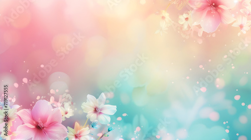 Soft pastel background decorated with flowers in a minimal style. © Phaigraphic
