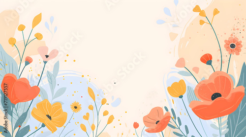 Soft pastel background decorated with flowers in a minimal style.