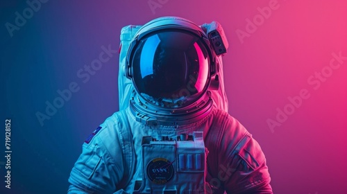 minimalist vivid advertisment background with handsome astronaut and copy space