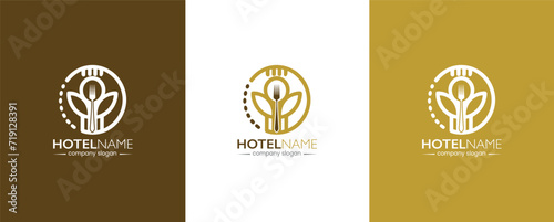 Flower Spoon food round logo design hotel Restaurant vector Template photo