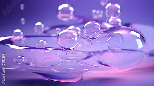 Transparent drop of water in pink and blue tones in a macro,, abstract pastel pink blue purple background with iridescent magical air bubbles, wallpaper with glass balls or water drops Pro Photo