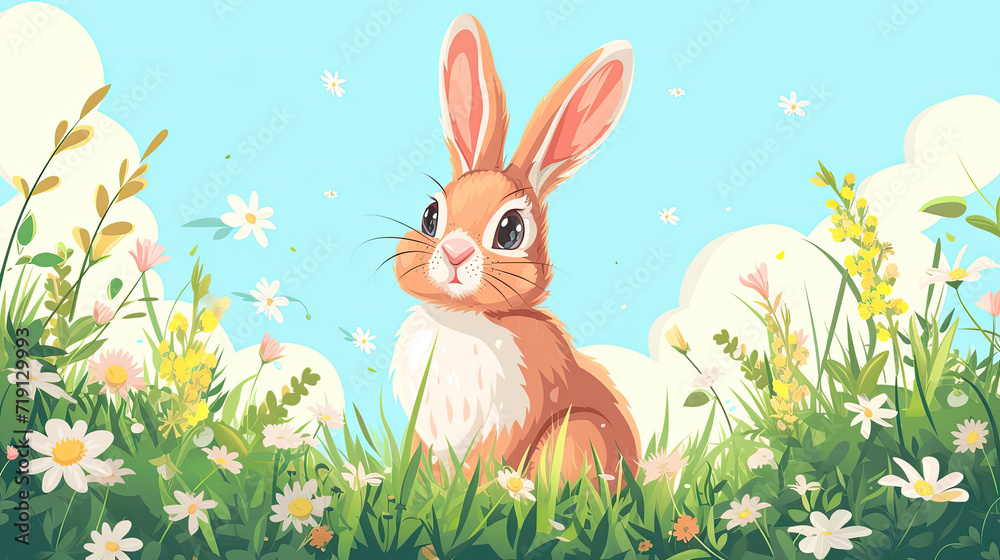 Rabbit Sitting in Grass With Daisies Rabbit Sitting in Grass With Daisies