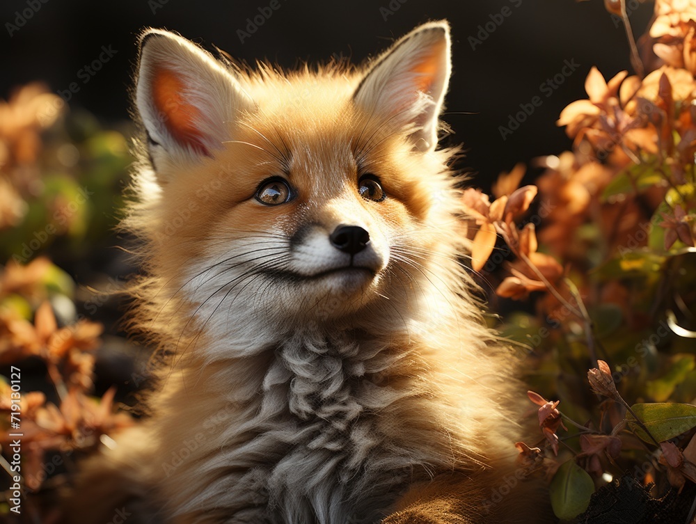 Portrait of a red fox in the autumn forest.