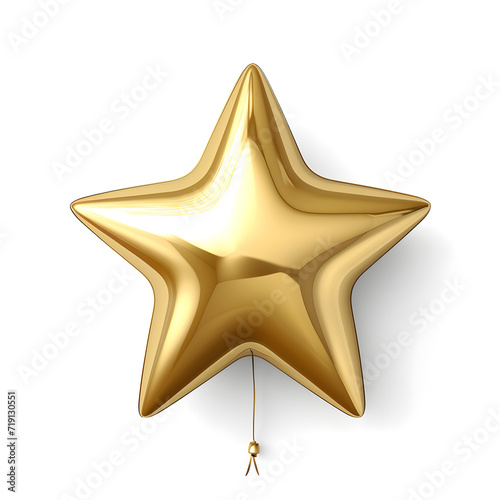 Golden star shaped balloon isolated on white background