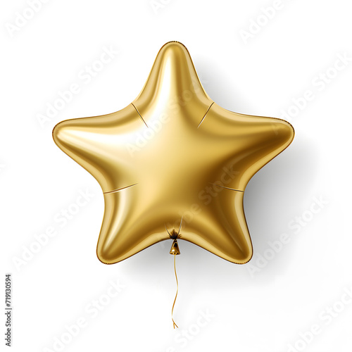 Golden star shaped balloon isolated on white background