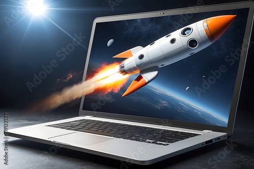 Launching Space Rocket From Laptop Screen