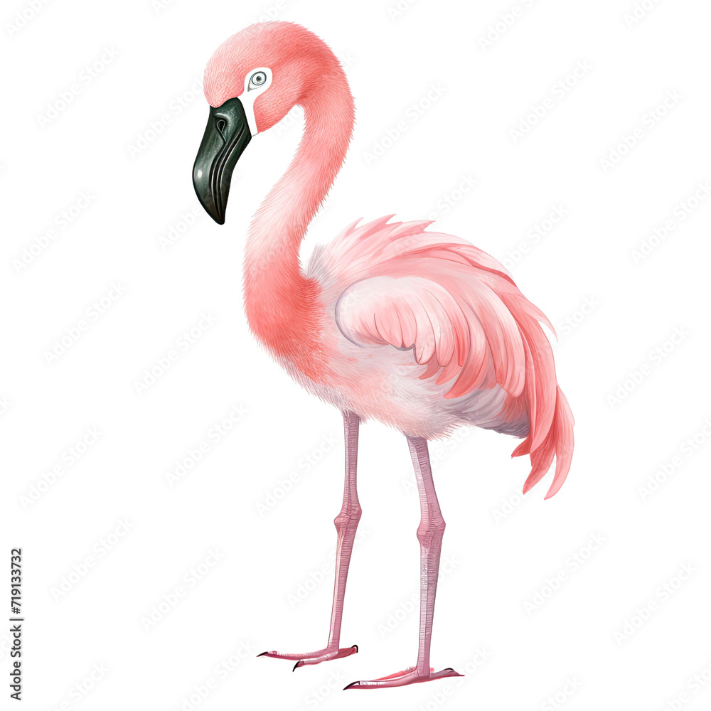 AI-generated watercolor baby Flamingo clip art illustration. Isolated elements on a white background.