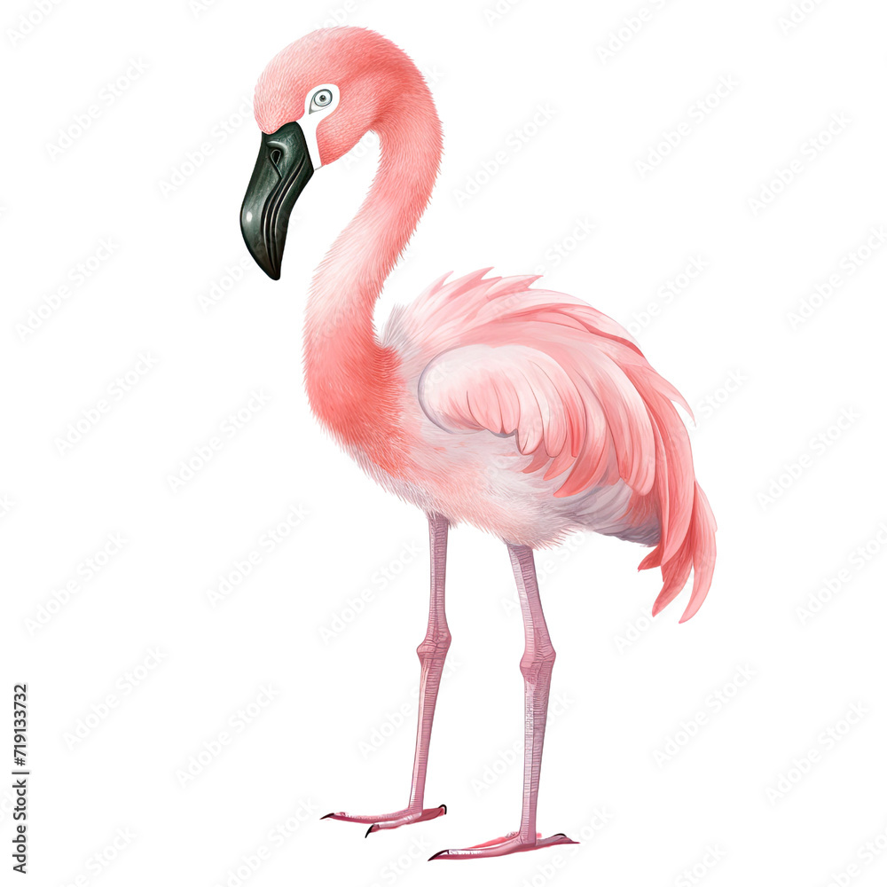 Fototapeta premium AI-generated watercolor baby Flamingo clip art illustration. Isolated elements on a white background.