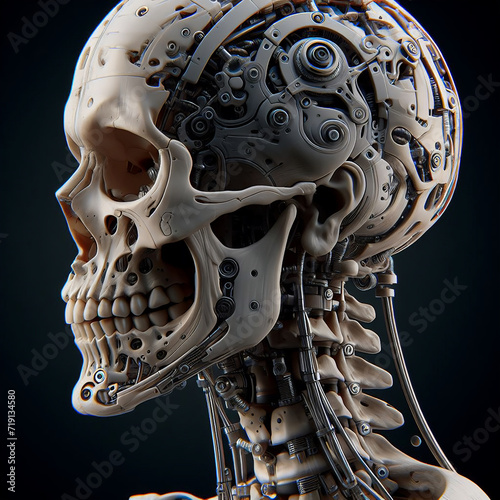 a skeleton skull with mechanical parts photo