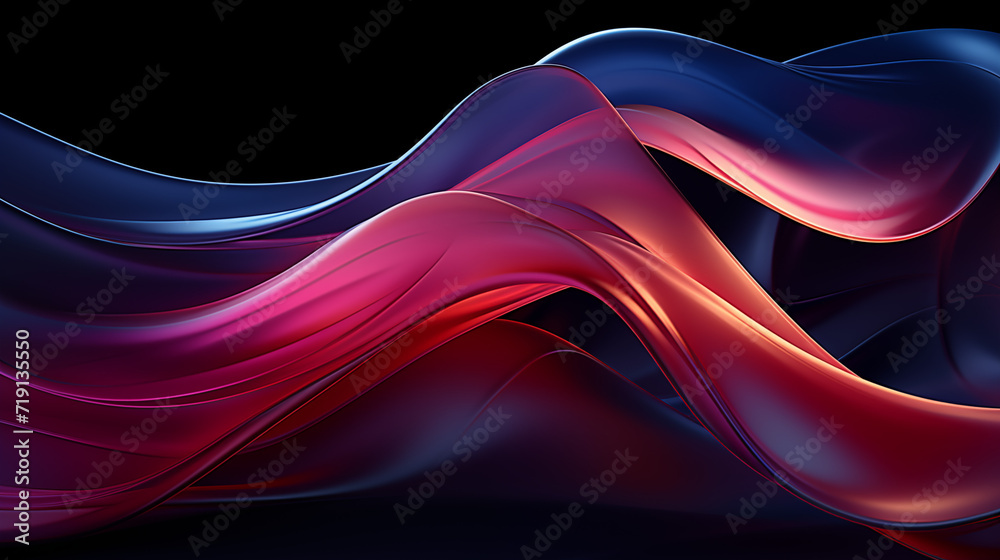 Obraz premium Abstract Rainbow Neon Holographic Wavy Silk Texture Textile Dark Background for Presentations HD Wallpapers PC