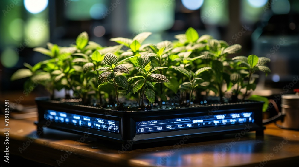 Indoor Gardening: A closeup of small seedlings in pots, perfect for concepts related to indoor gardening, agriculture, and sustainable living