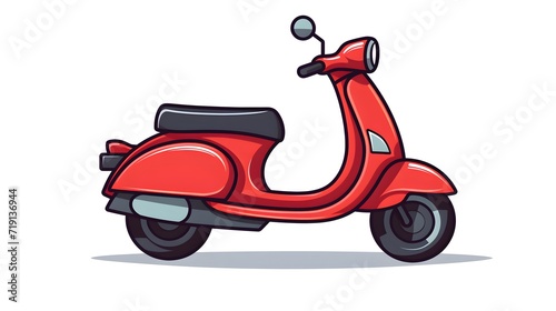 Red scooter is shown on white background with shadow.