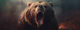 Cinematic Grizzly Bear attack banner. Aggressive Brown Bear roaring