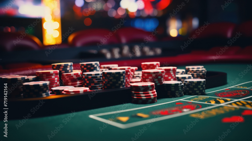 pair of aces and stack of chips on casino, Poker chips on a poker table at the casino pair of aces and stack of chips on casino, Poker chips on a poker table at the casino