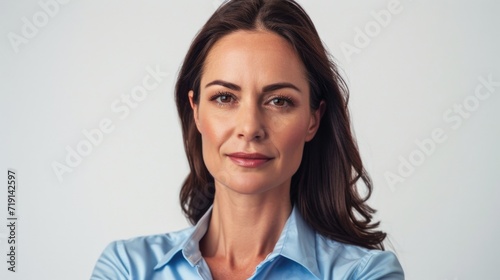 She is one confident exec. Studio portrait of a successful businesswoman posing against a white background. photo
