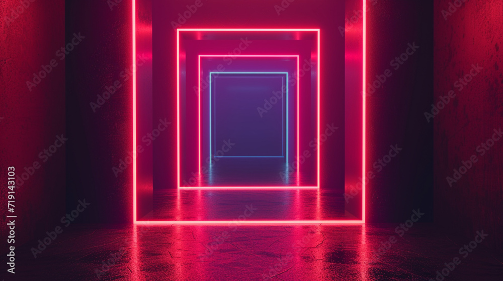 3d rendering, abstract minimalist geometric background. Bright daylight, Red neon light. Doorway portal glowing in the dark 3d rendering, abstract minimalist geometric background. Bright daylight, Red neon light. Doorway portal glowing in the dark